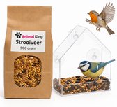 Vogelvoederhuisje voor Kleine Vogels - met 500 Gram Vogelvoer - Doorzichtig Vogelhuisje aan het Raam - Zuignap - Hangend Voederhuis - Animalking - Vogelvoederstation - Bird Feeder