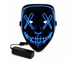 Halloween LED Purge Masker – Verkleedkleding - Purge Stijl – Met Controller – 3 lichtstanden - Met batterijhouder - Blauw