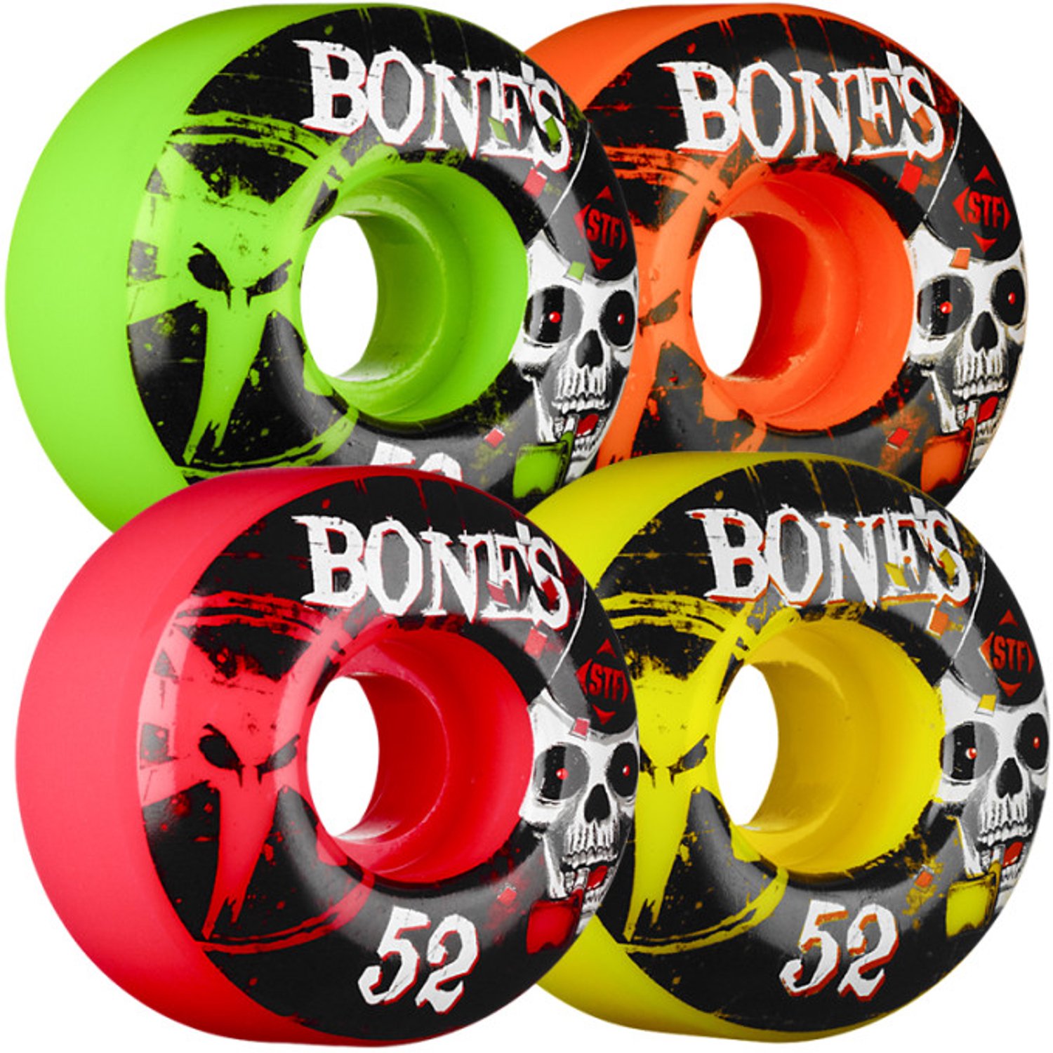 Bones STF Skateboard Wielen 52 mm 83B/103A – Set van 4 – – Street Tech Formula Multicolor