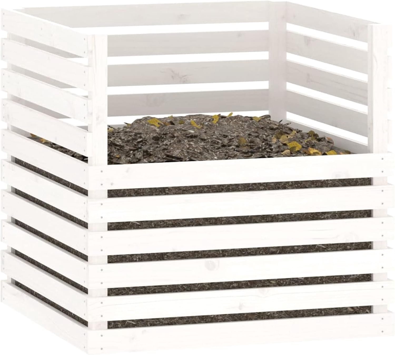 Composter, compostbak voor tuin, hout, massief grenenhout, wit, 80 x 80 x 78 cm