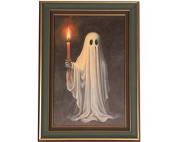 Deco Kader Spook met Verlichte Kaars 25 x 35 cm – Luxe Halloween Decoratie