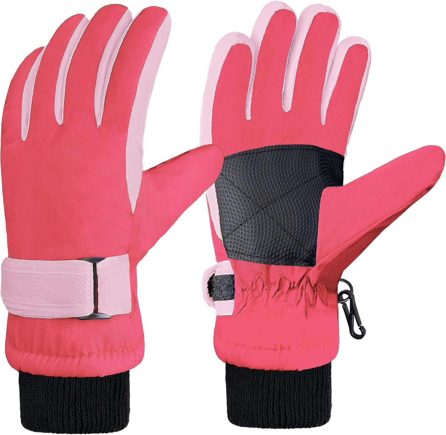 HisKes Antislip skihandschoenen – Winterhandschoenen voor kinderen – Skihandschoenen voor jongens en meisjes – Met clips tegen verlies – Waterdicht & winddicht – Cadeau voor kinderen – Geschikt voor skiën & buitensporten Rood
