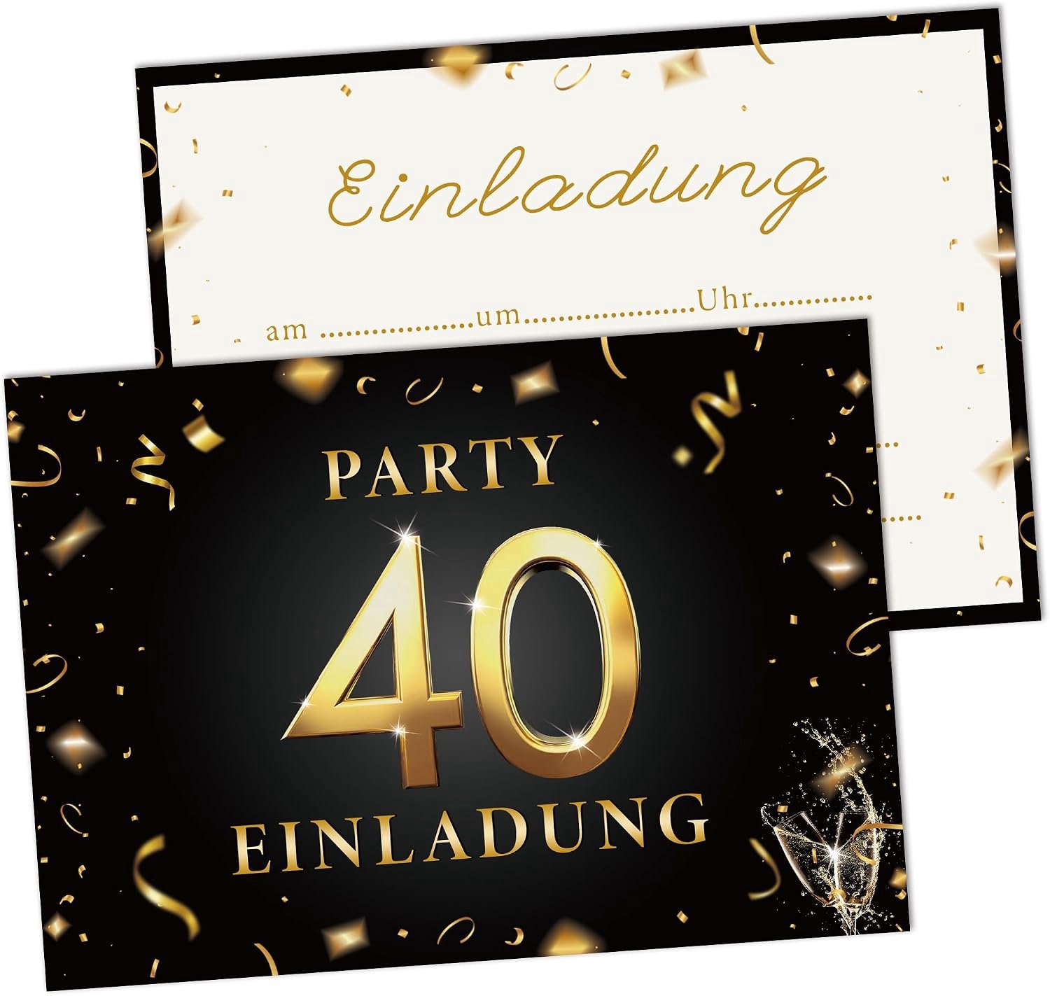 Uitnodigingskaarten voor verjaardag, 10 stuks, blanco A6 (148 x 105 mm), premium kaartenset in zwart en goud, beschrijfbare verjaardagsuitnodigingen, feestaccessoires (40)