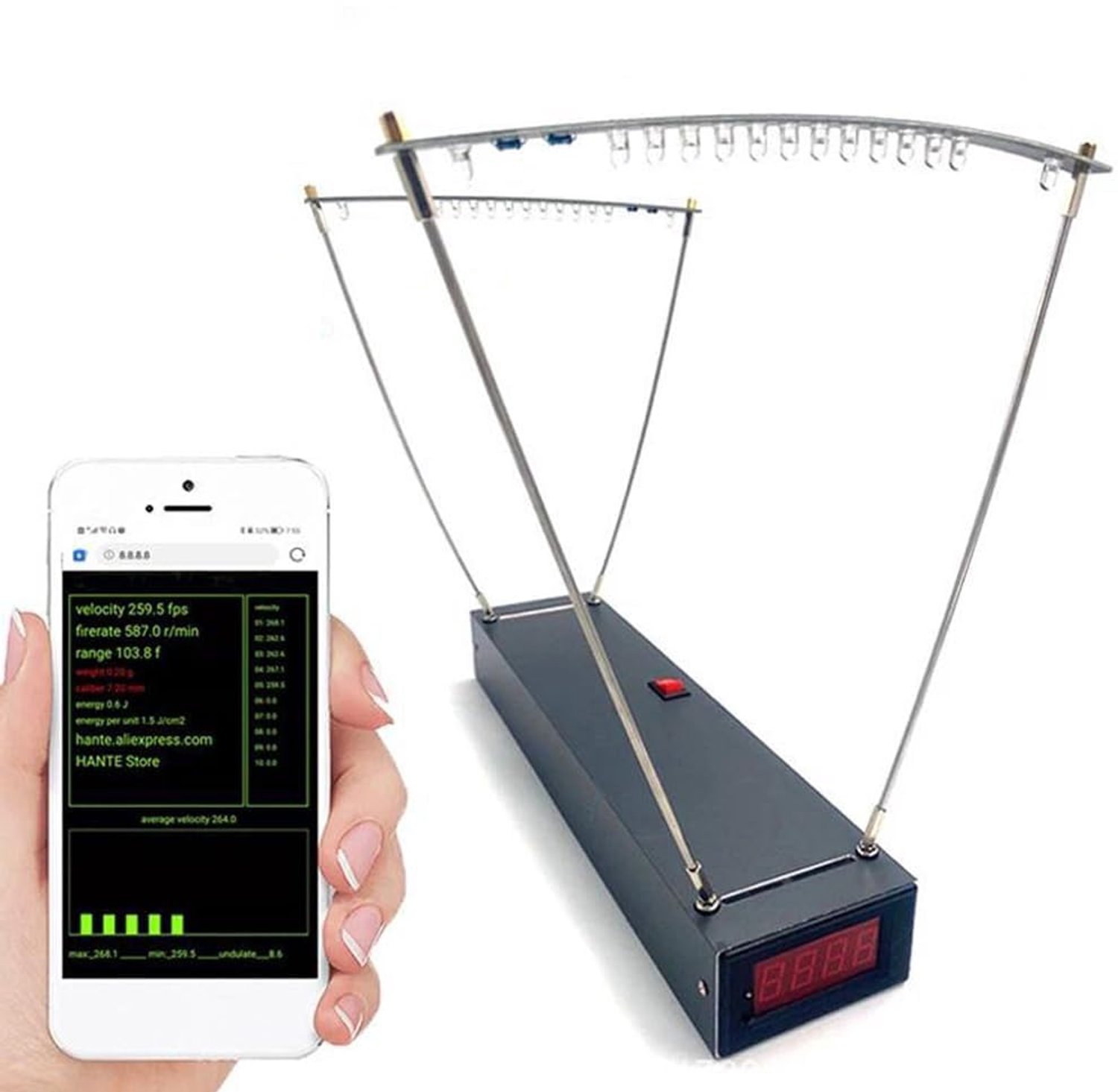 Velocimetry Pro Snelheidsmeter met baldakijn en wifi 30-9999fps, zeer nauwkeurige snelheidsmeter in wifi-versie, ondersteunt 20 gegevensopslagsets