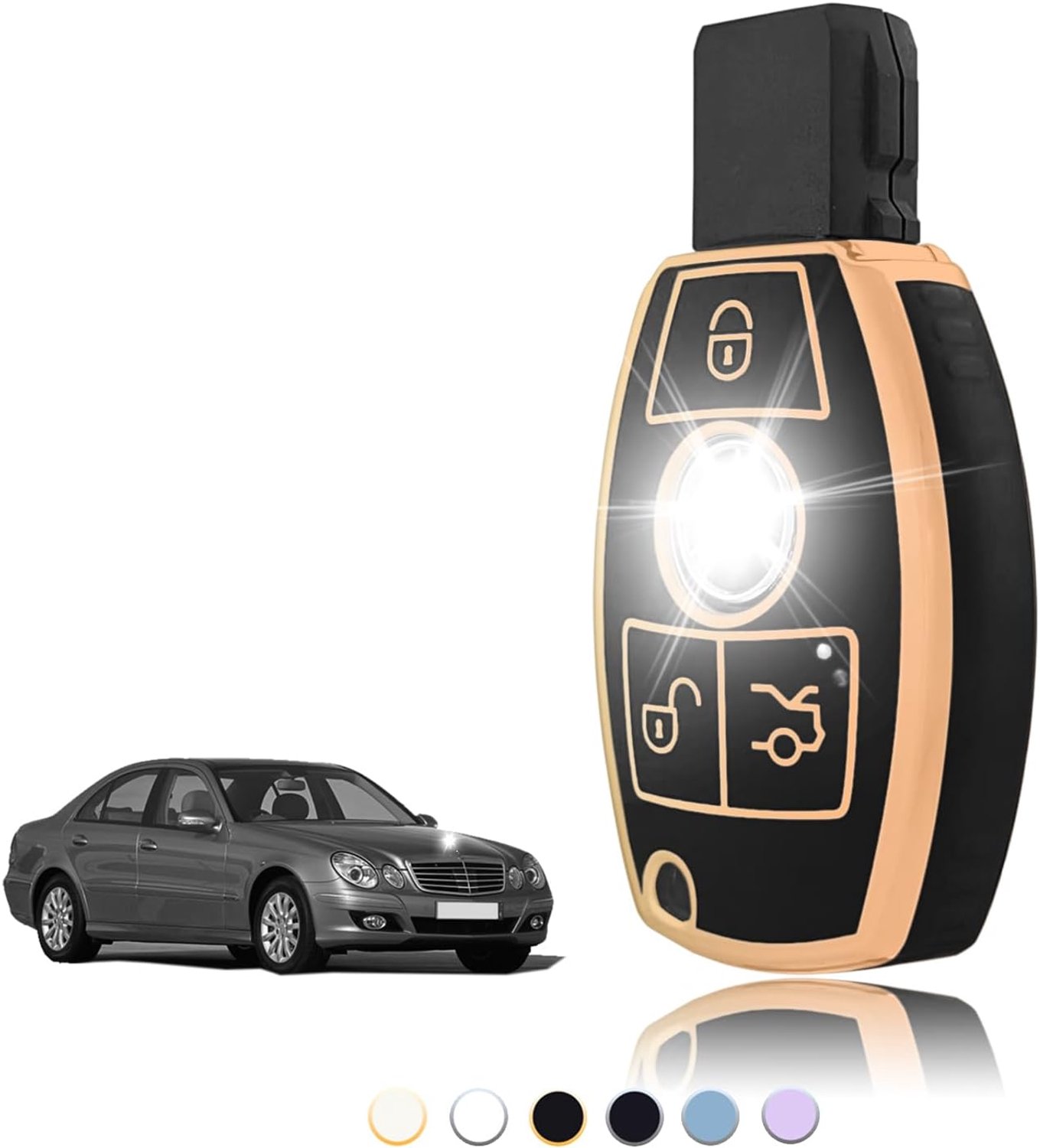 Sleutelhoes TPU, Autosleutelhoes Geschikt voor Mercedes Benz A/B/C/E/G/R/S Klasse GLA GLC GLE GLK SLK CLA CLK CLS AMG W203 W204 W211 W212, Sleutel Cover Sleutelbehuizing - Smart Key