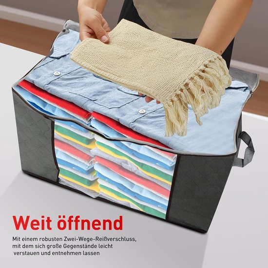 6 stuks 90 l opbergtas, opbergdoos met deksel, groot, onderbed, opbergdoos, opvouwbare opbergdoos met versterkte handgreep voor kleding, dekbedden, deken, grijs — afbeelding 3