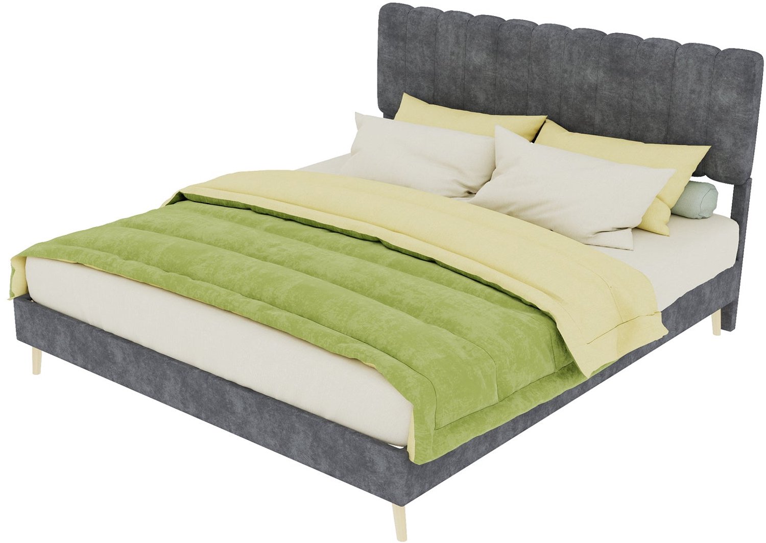 Merax Tweepersoonsbed 160 x 200 cm - Gestoffeerd Bed - Fluwelen Stof - Zacht Hoofdbord - Houten Lattenbodem - Grijs
