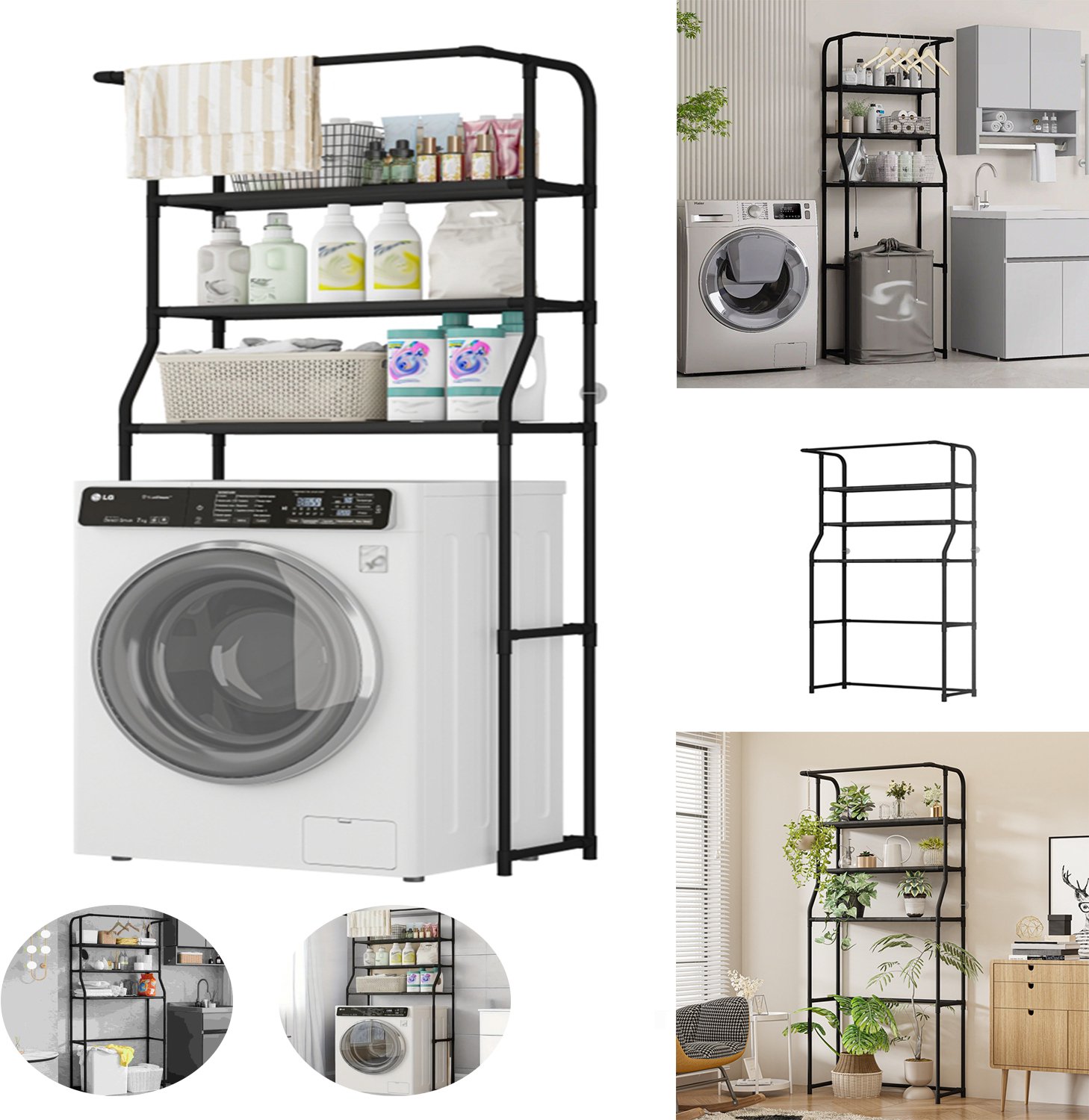 Opbergrek Met 3 Niveaus Voor Boven De Wasmachine, Opbergplank Voor De Wasdroger In De Wasruimte, Meerlaags Metaal.