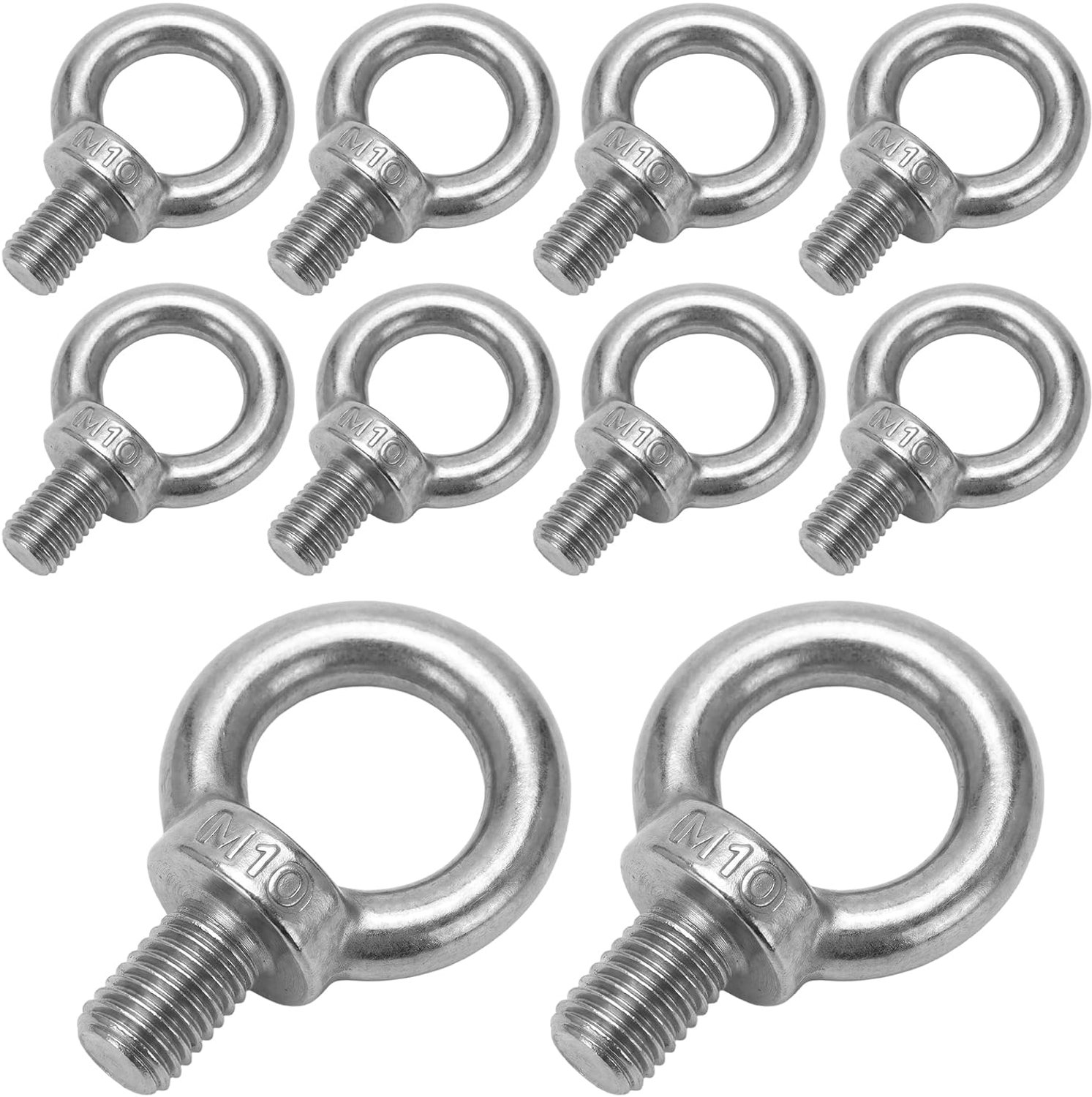 10 stuks ringschroef M10, oogschroef 304 roestvrij staal 18 mm zilver, ringmoer M10 voor optillen en bevestigen