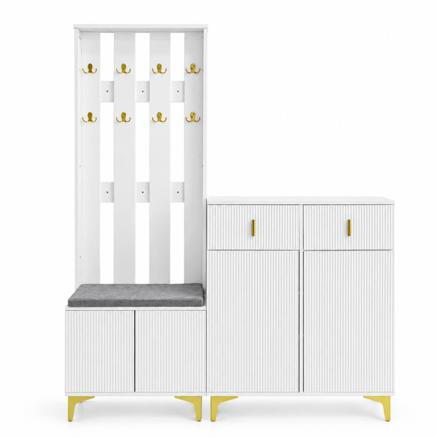 LONG DRAGON - Schoenenkast met garderobe en zitbank - 2 lades - Wit - 143,5 x 35,2 x 180,5 cm
