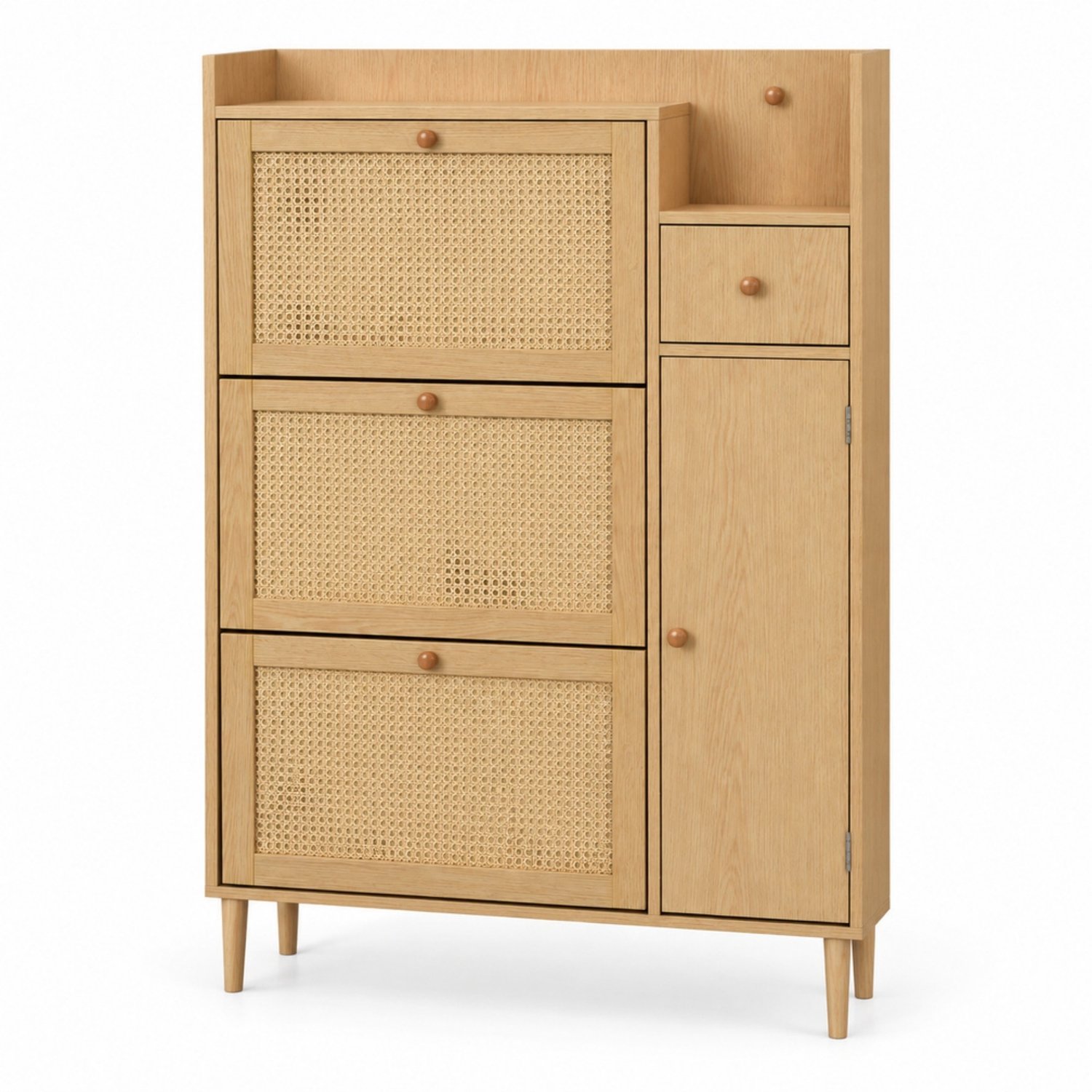 LONG DRAGON - Smalle schoenenkast - 3 kleppen en lade - Rotanlook - Naturel - 90 x 17 x 125 cm