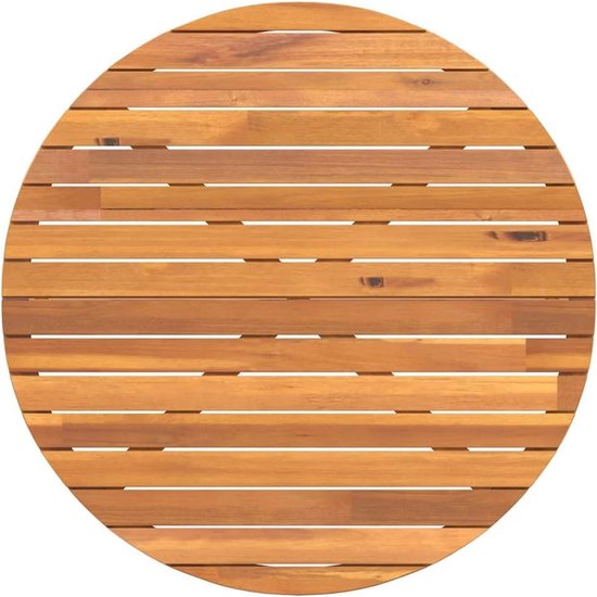 Rond, diameter 110 x 75 cm, massief acaciahout, terrassen, eettafel, hout met lamellendesign, stabiele kruispoot voor buitenruimtes — afbeelding 4