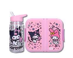 Kuromi Lunchset 2-Delig – Broodtrommel & Glitter Drinkfles – BPA Vrij – Kuromi & My Melody – Roze