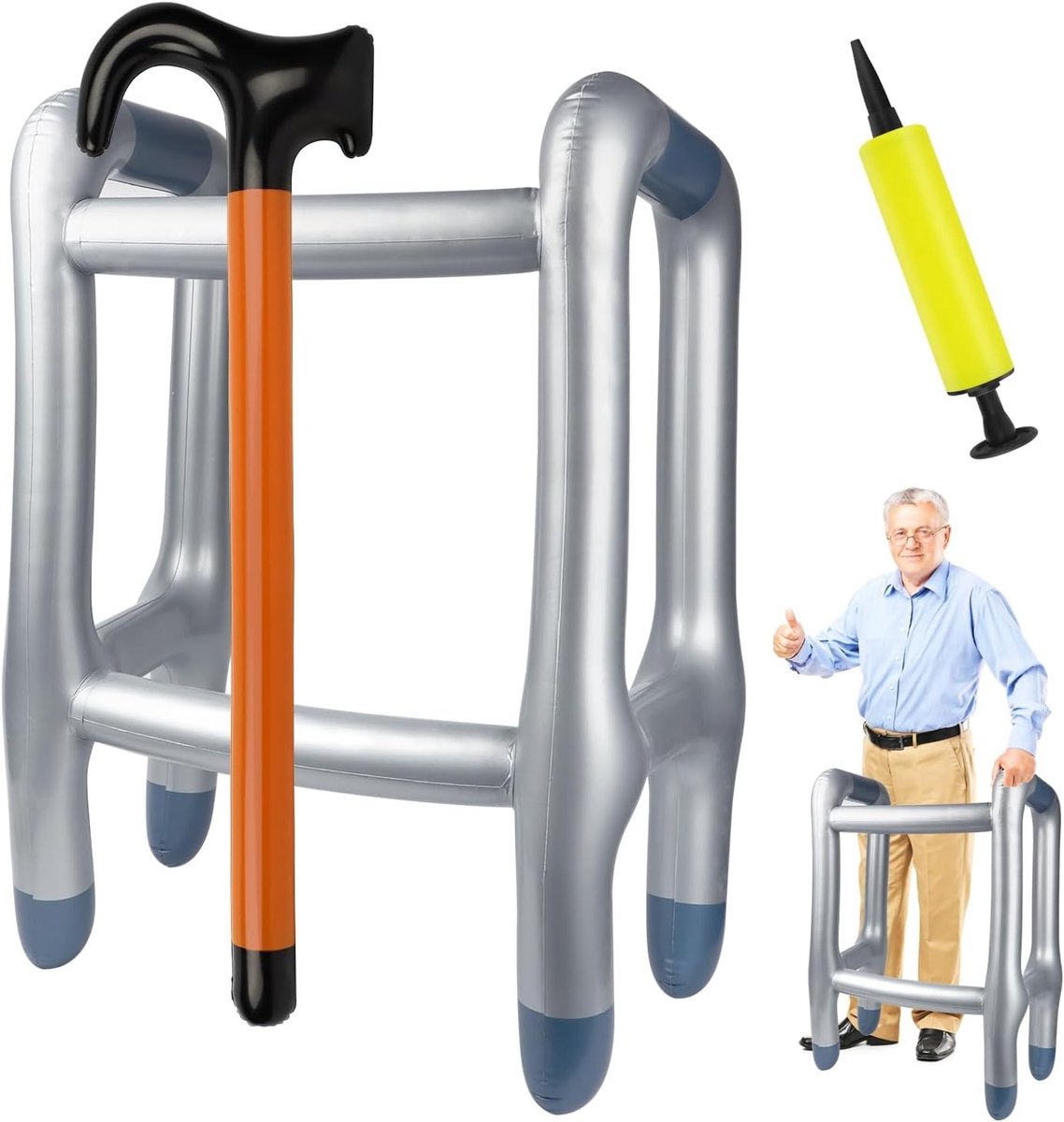 Opblaasbare Looprek en Wandelstok, Ideaal voor Cosplay, Carnaval en Verkleedfeest, Leuk Kostuum voor Grootvader, Comfortabele Wandelhulp en Grappige Accessoire