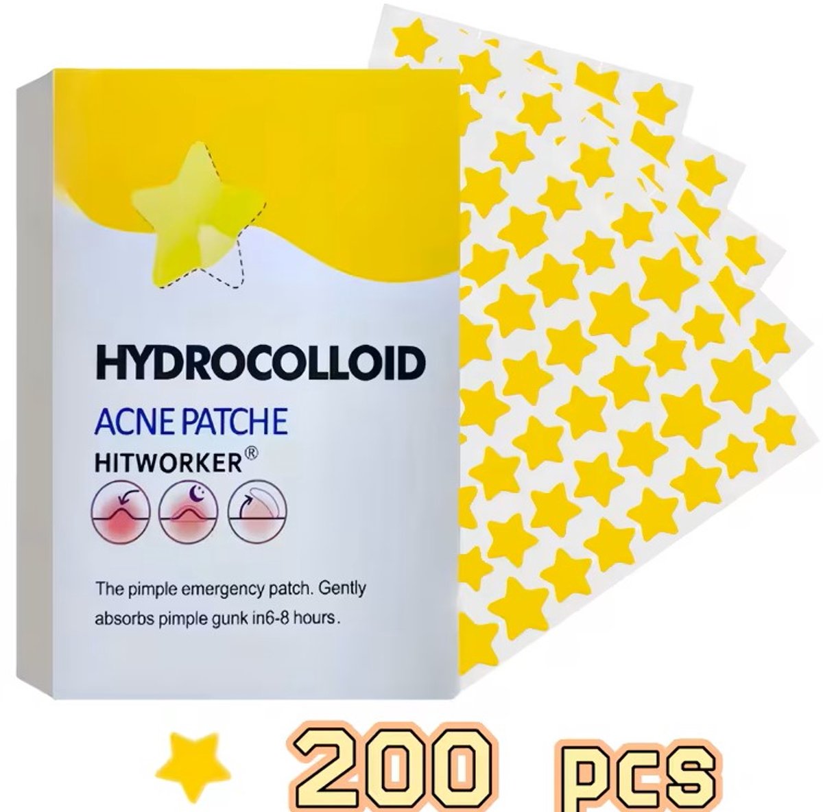 200 stuks Sterren Puistpleisters voor Gezicht Hydrocolloïd, Pleisters, Hydrocolloïd Pleister, Schattige Sterren Puistpleister. Gekleurde Pleisters, Hydrogel Pleister, Essentieel voor Fotografie, Sterren Decoratie Pleister