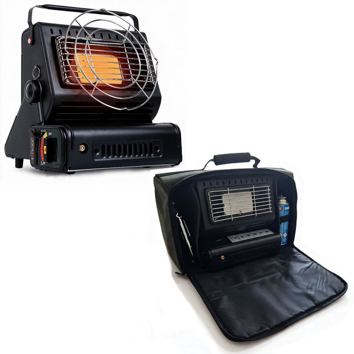 Crestone Draagbare Gaskachel & Kooktoestel met Draagtas - 2 in 1 apparaat - Camping Heater - Heater - Kachel - Dual Valve - Terrasverwarmer - Camping gaskachel - Gas Heater - Verstelbaar - Draagbaar Incl. Kookrooster & Draagtas