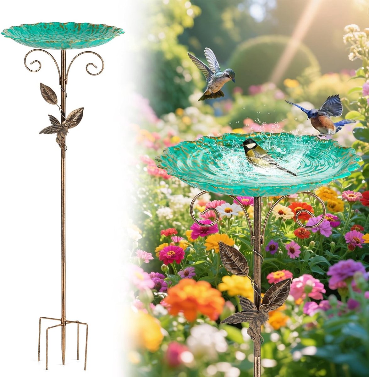 Waterbad voor Wilde Vogels, 77 cm Hoog, Winterbestendig, Staand met Vijfpuntsbasis, Tuinaccessoire voor Vogels