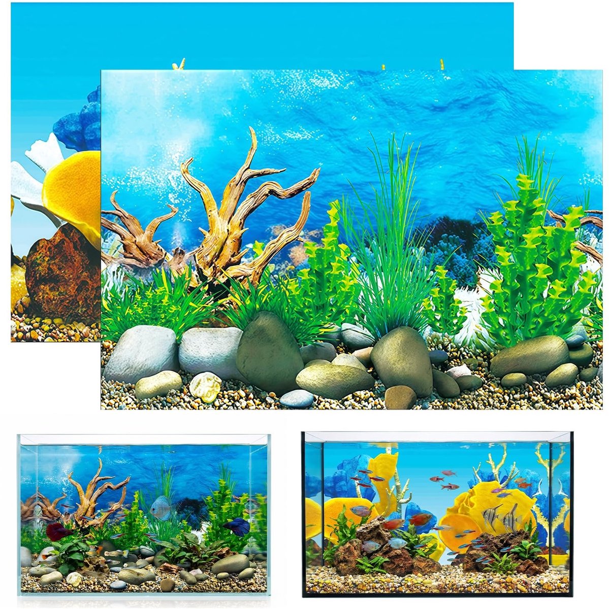 Elzusha - 3D PVC Aquarium Achtergrond - Onderwater Thema - 62x30 cm