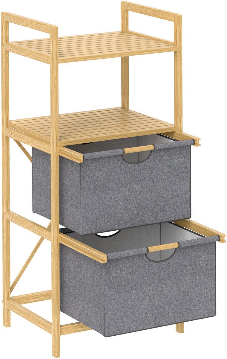MODFU - Wasmandrek - Twee Stoffen Wasmanden - Twee Open Planken - Bamboe - Naturel