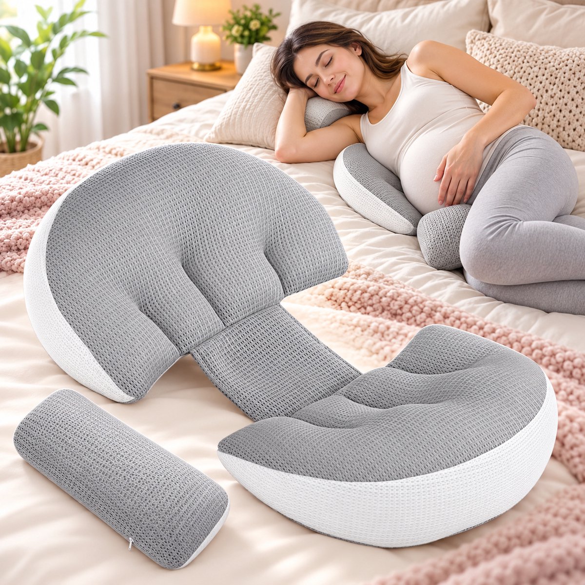 merkloos Ergonomic zwangerschapskussen met flexibele pasvorm voor alle trimesters, machinewasbaar