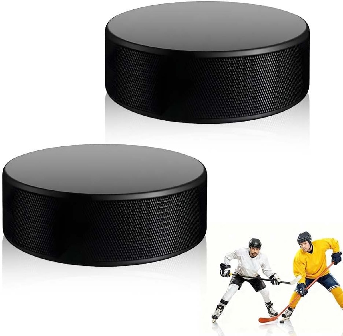 Set van 2 ijshockeypucks van stevig rubber voor training en sport, ideaal voor binnen en buitengebruik