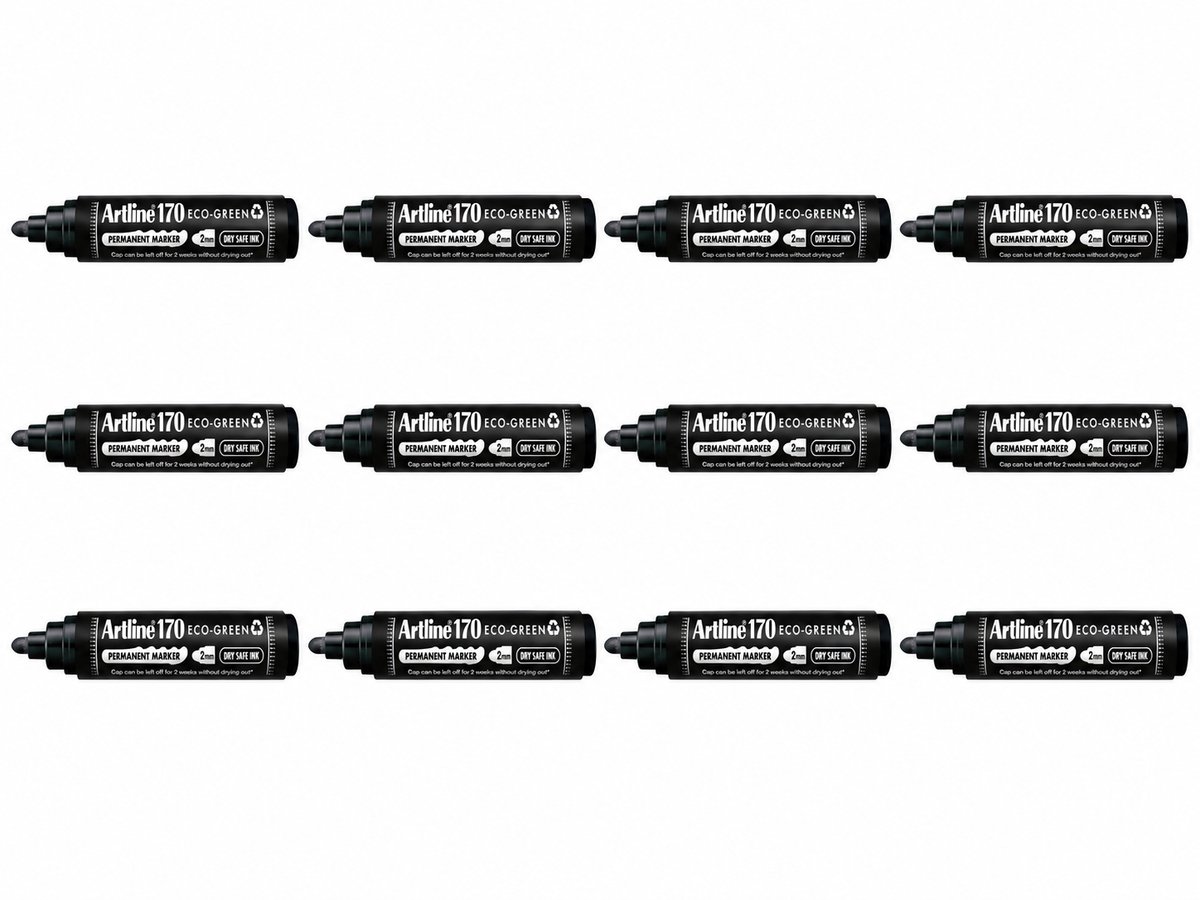 Permanent marker Artline170 Dry Safe Eco rond medium zwart 12 Stuks