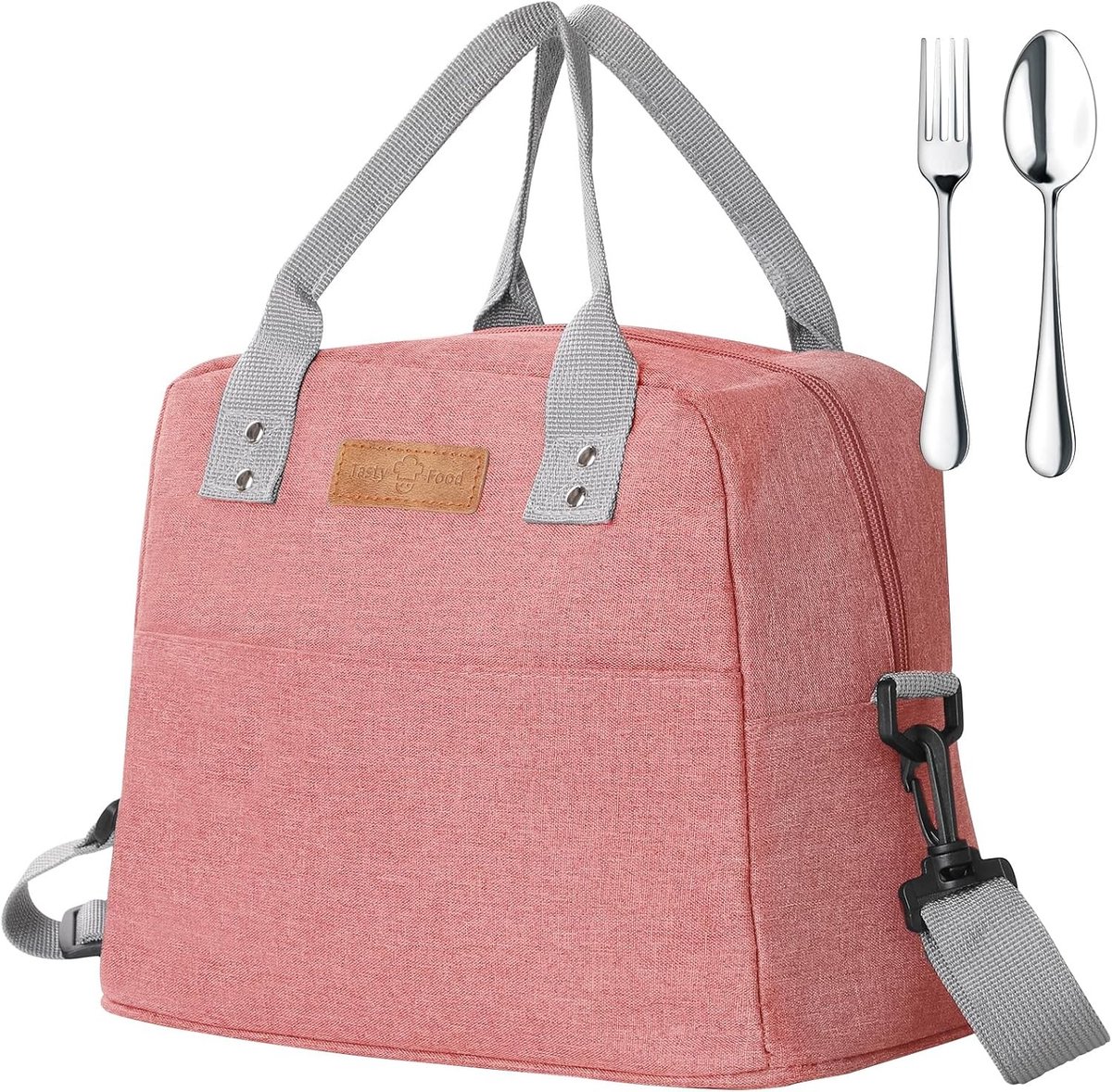 Lunch Bag met Verstelbare Strap, Koeltas, Waterdicht en Lekvrij, Herbruikbare Geïsoleerde Voedsel Organizer voor Picknick, School en Werk, Geschikt voor Volwassenen en Kinderen, Roze