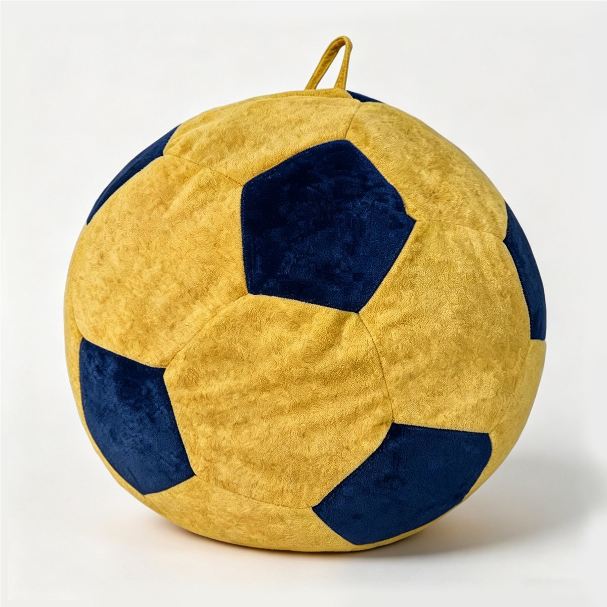 Kleine voetbalvormige bonenzakstoel, met veelkleurig stiksel, grote bonenzakzitplaats, comfortabele relaxte luie sofa voor slaapkamer, woonkamer, leeshoek, binnenzitstoel voor vrije tijd voor volwassenen en tieners- Blauw+Zwart