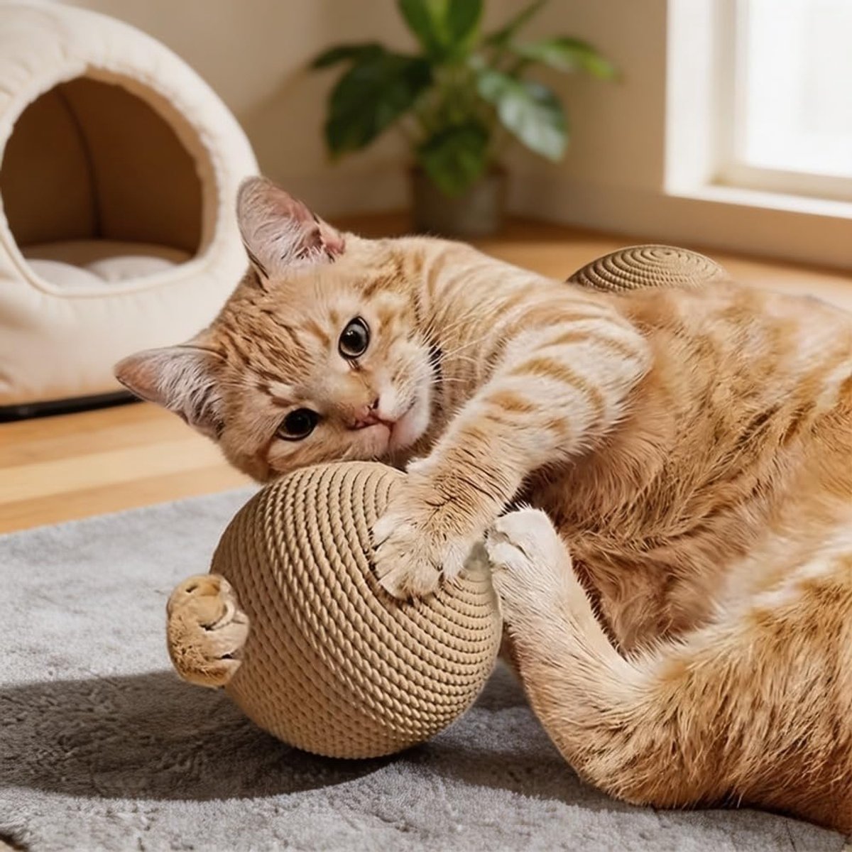 Natuurlijke rieten kattenballen, 2 packs (8 cm/10 cm) Duurzame rieten ballen voor binnenkatten, interactief speelgoed om op te jagen en te kauwen voor kittens en volwassen katten, lichtgewicht rollende ballen om verveling en angst te verlichten.
