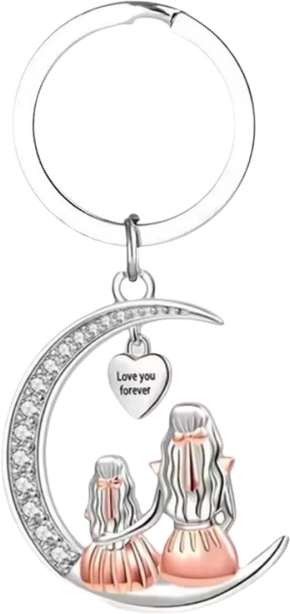 Love You Forever Hart met Maan & Moeder-Dochtermotief – Romantische Decoratie, Betekenisvol Ornament voor Moeder & Dochter, Liefdesdecoratie voor Slaapkamer & Woonkamer, Moederdag Cadeau - Sleutelhanger