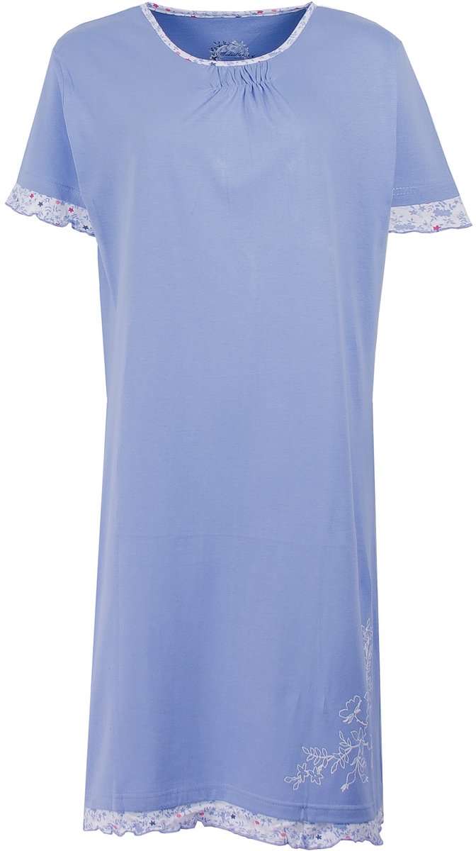 Medaillon Dames Nachthemd - 100% Gekamde Katoen - Licht Blauw