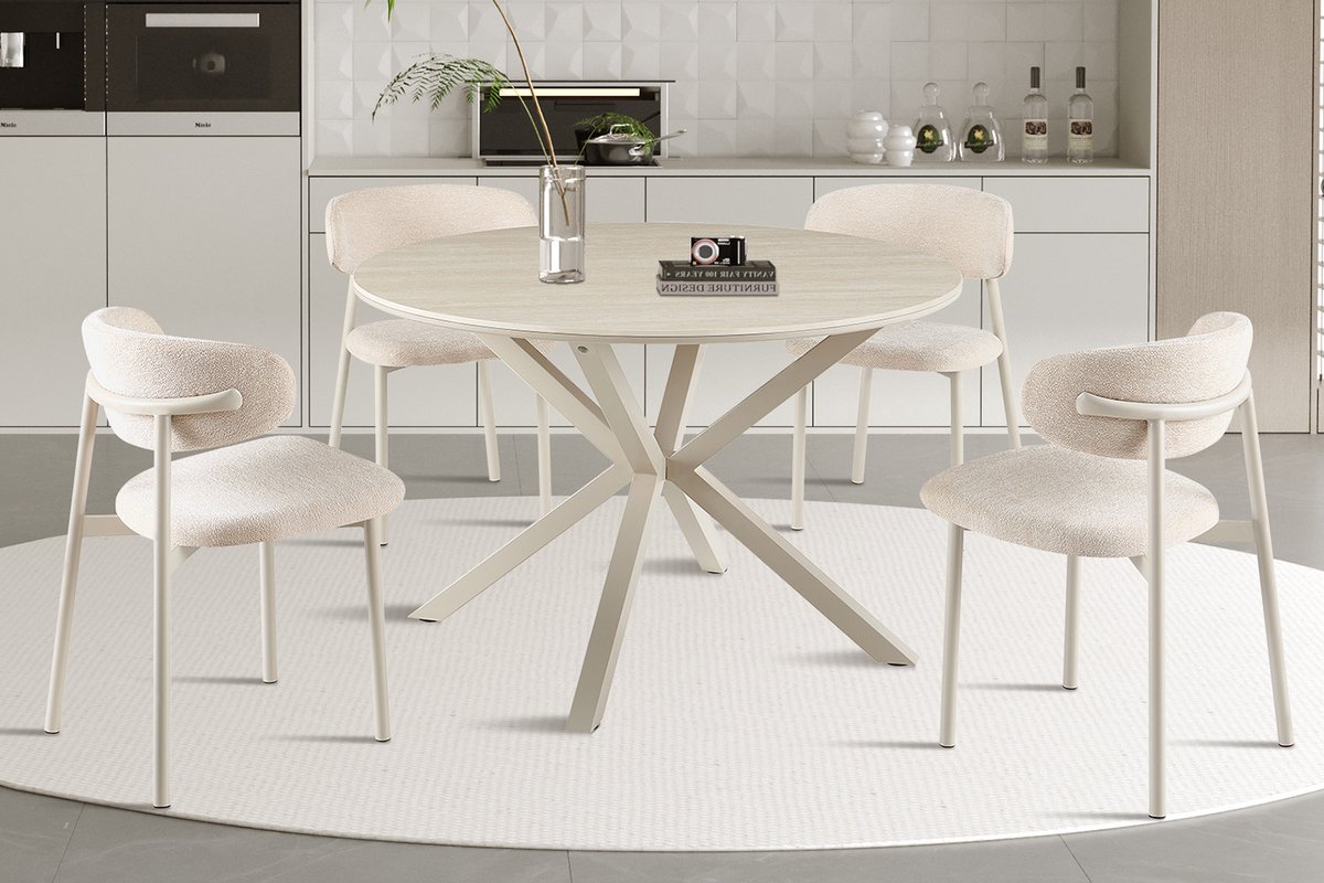 Tafel/Eettafel 'Noa' 180x90 cm in deens Ovaal Baroque Beige kleur - Grijs Voet