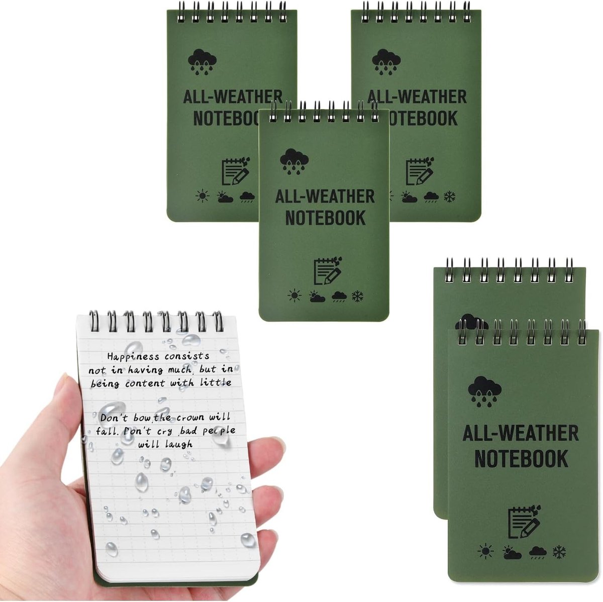 Mini-Notitieblokken - Groen - 7,6 x 12,7 cm - Waterdicht met Spiraalbinding - Geschikt voor Outdoor-Activiteiten