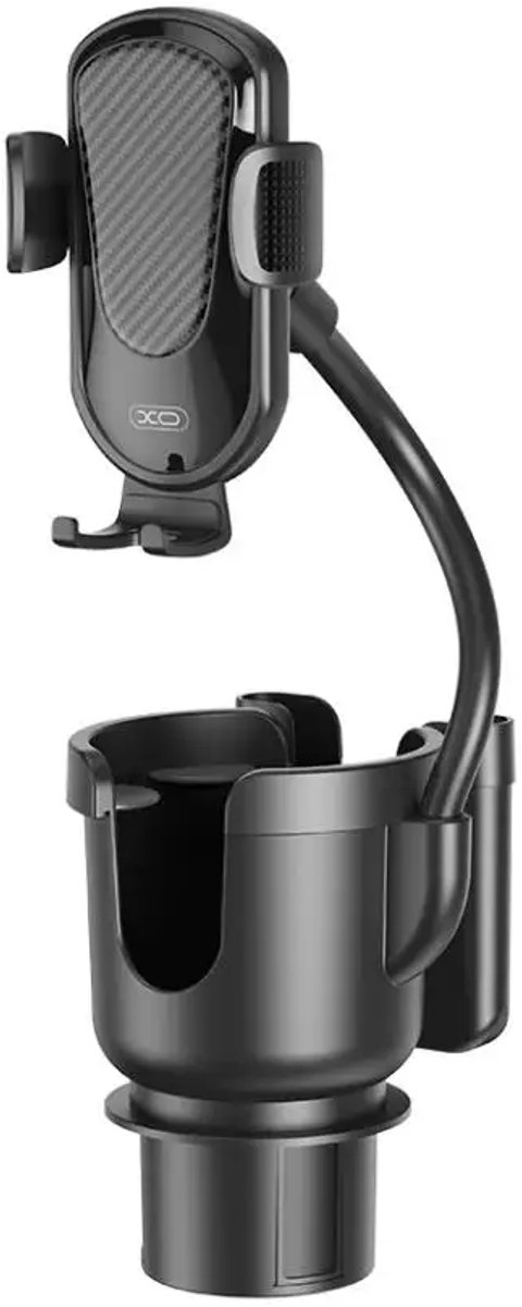 XO-C140 Telefoonhouder Auto voor Bekerhouder - 2 in 1- Verstelbare Smartphonehouder met Opbergruimte en Kabelopening – Stevig & Stabiel - Car Mug Phone Holder - Universeel - Zwart