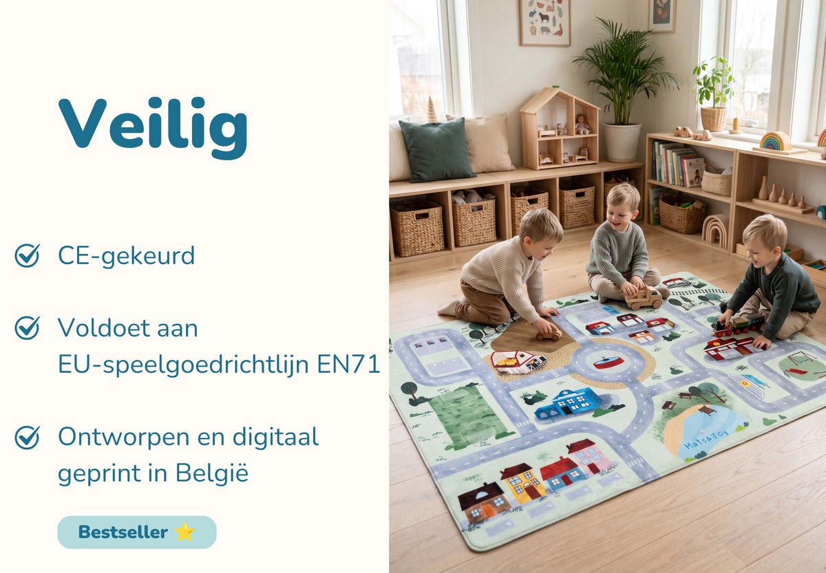 Mats & Joy® Village Auto Speelmat 130x180cm - Fluweelzacht - Anti-slip - Wasbaar - Groot Auto Speeltapijt Kinderen - Speelkleed Baby - Autokleed – foto 6
