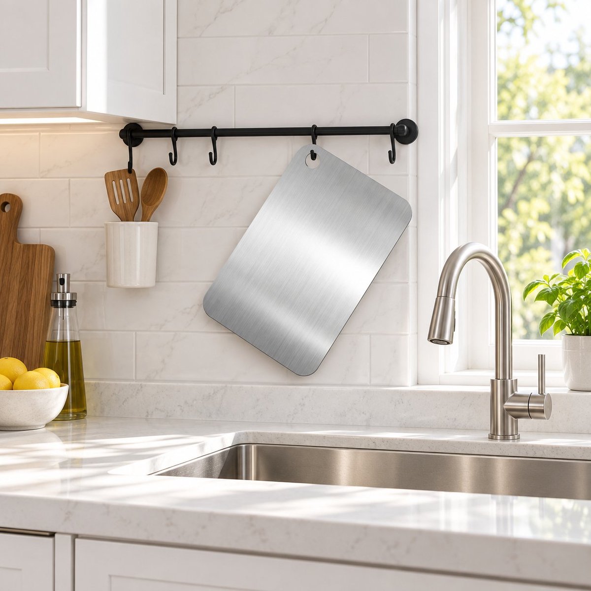 R&H® Titanium snijplank RVS 30 x 20 cm, dubbelzijdig, roestvrij, met ophanggat