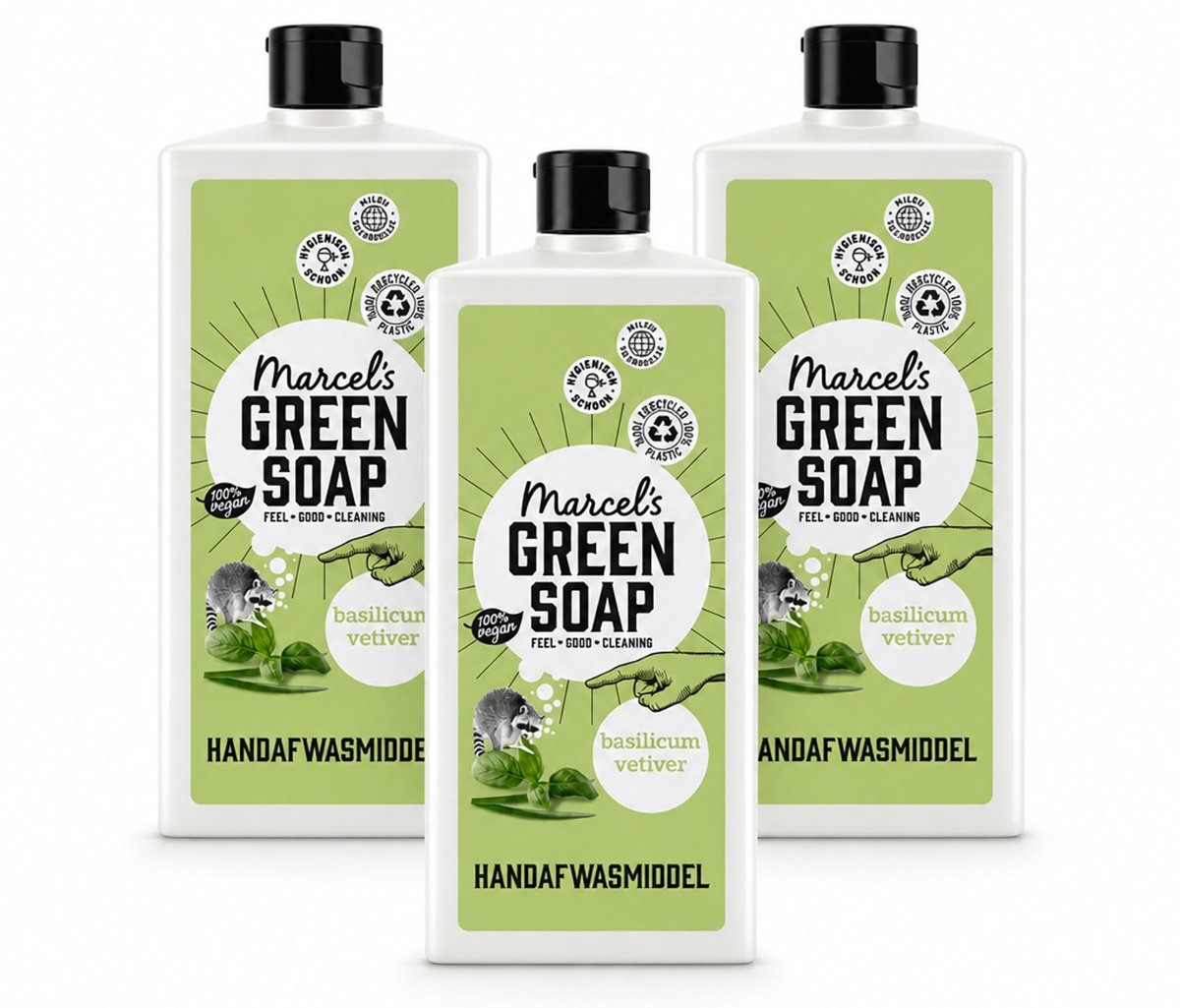 3 x Marcel's Green Soap - Afwasmiddel - Basilicum & Vetiver Gras - Plantaardig & duurzaam - 500 ml - Voordeelverpakking - 3 stuks