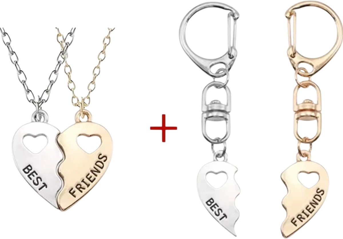 Set van 2 BFF-vriendschapshangers – Best Friends Forever, opengewerkt hartdesign, stijlvolle hangers voor beste vrienden, koppels en geliefden, romantisch cadeau voor verjaardagen en Valentijnsdag – Sleutelhanger en Kettingen