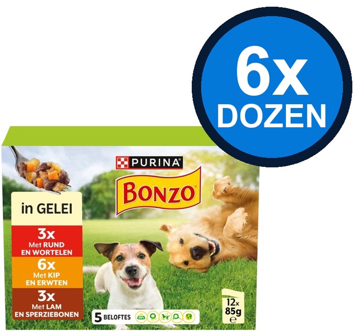 6x Bonzo - Hondenvoer - Nat - Pouch in Gelei - Multipack - 12x85g