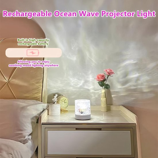 Oceaangolfprojectorlamp - 16-kleuren draadloze LED - 3D holografische waterrimpelprojectie nachtlampje - badkamer en slaapkamer - Water rimpel nachtlampje - Zacht voor de ogen - Romantische sfeer lamp - Sfeer decoratie voor de kinderkamer — afbeelding 3