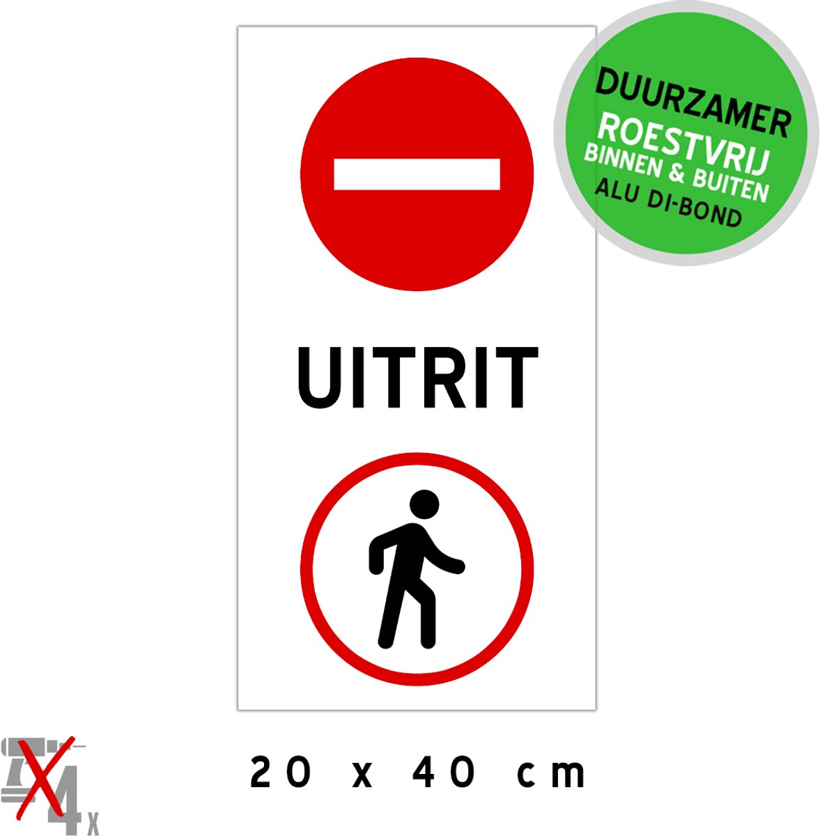 Pictogram/ bord | C1 + verboden voor voetgangers - "Uitrit" | 20 x 40 cm | Geen toegang | Eenrichtingstraat | Parkeren | Uitgang | Voetganger | Sterk materiaal | Metaal | Roestvrij | 1 stuk