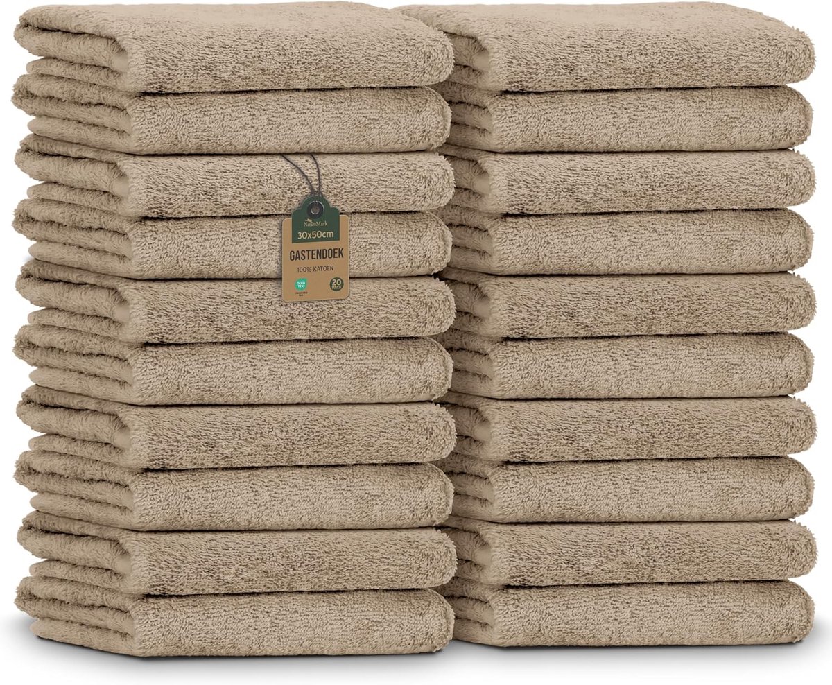 Handdoek - Set van 20 - 30 x 50 cm - Katoen - Beige