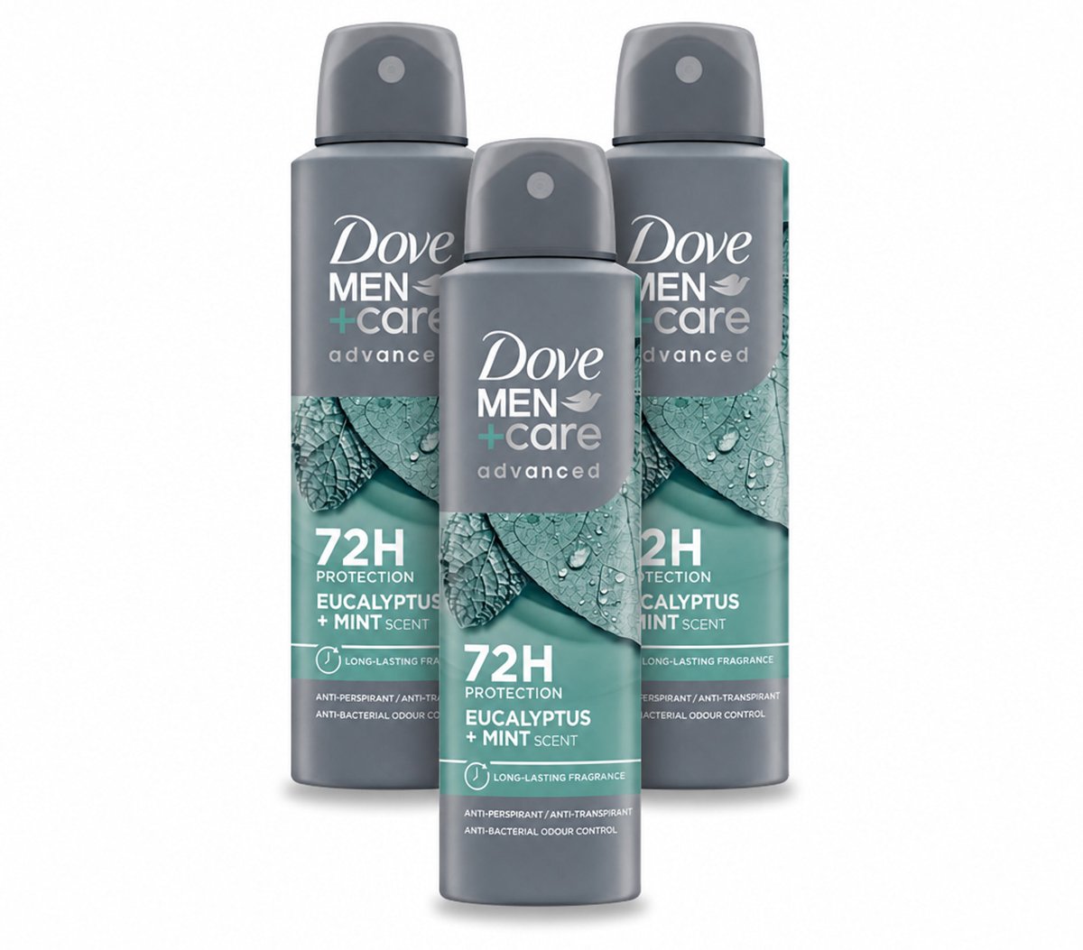 3 x Dove Men+Care Deodorant Spray - Eucalyptus & Mint - 150 ml - Bulkverpakking - 3 stuks