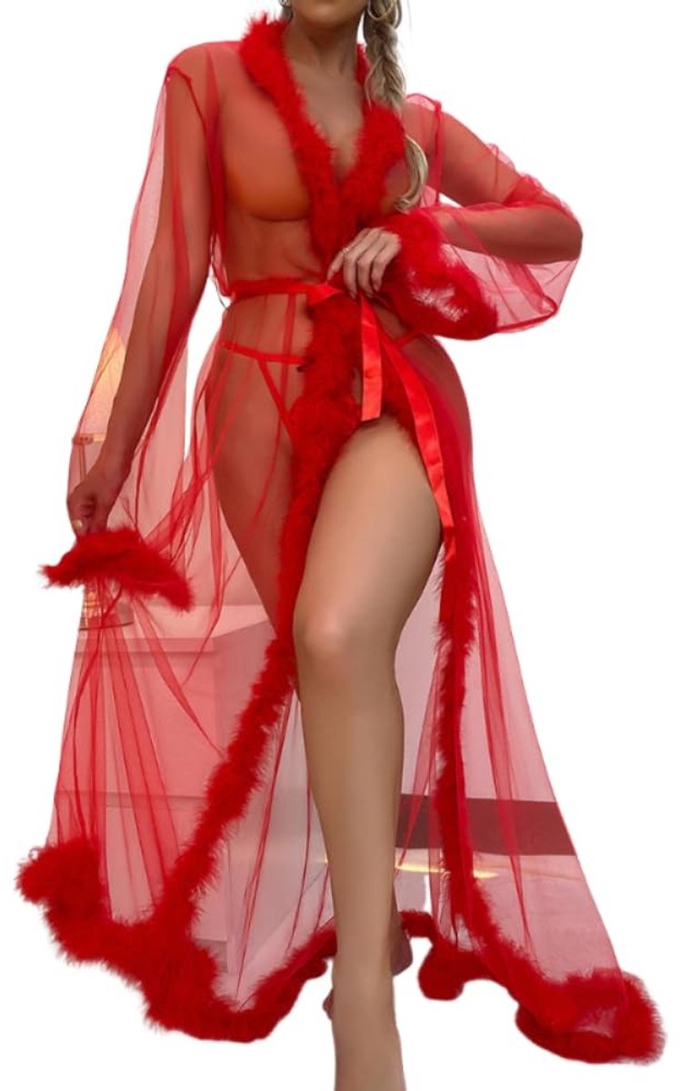 Elzusha - Sexy Kimonobadjas - Transparant - Rood