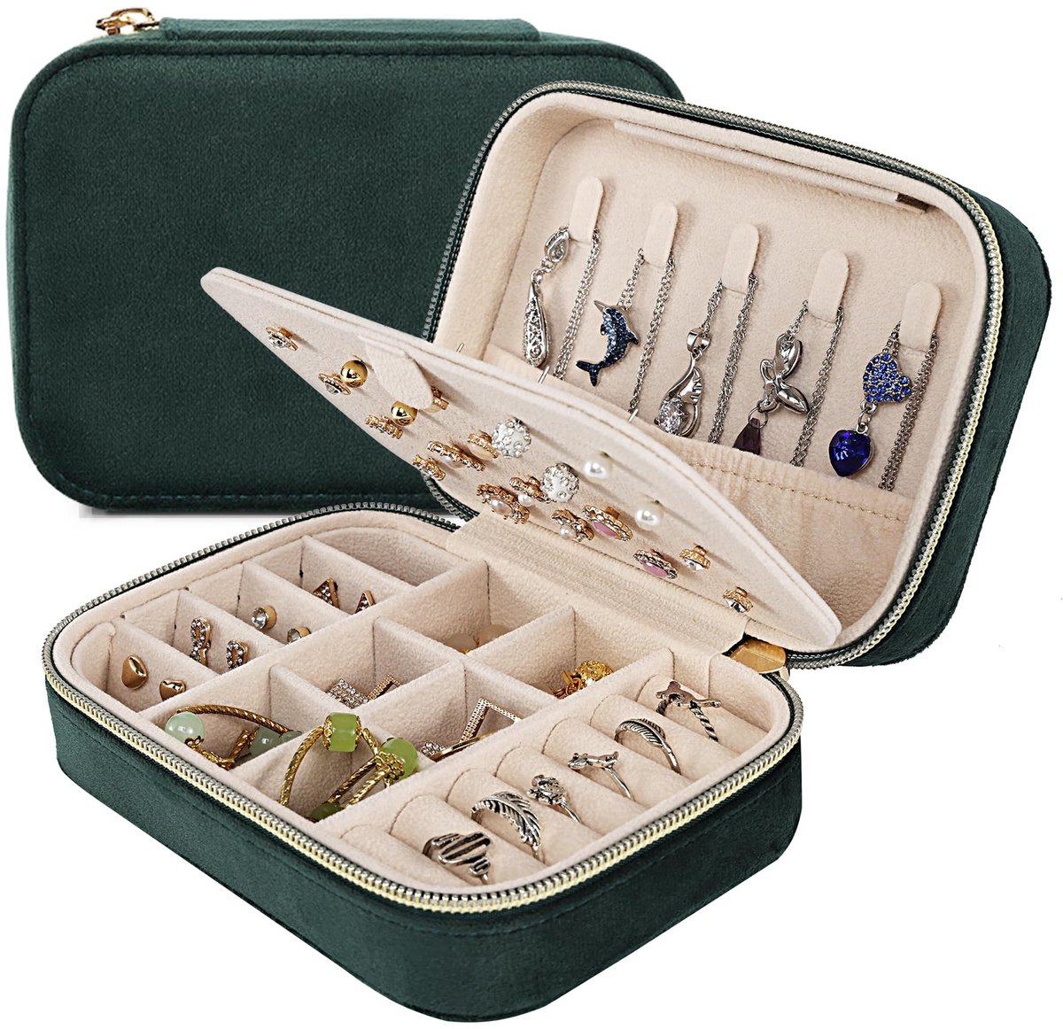 Elzusha - Reizen Sieraden Doosje voor Ringen en Oorbellen, Velvet Organizer