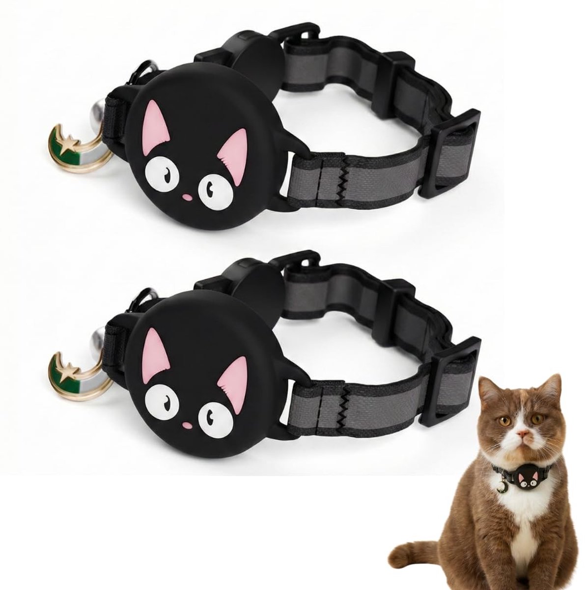 Elzusha - Set van 2 kattenhalsbanden voor Apple AirTag - Zwart