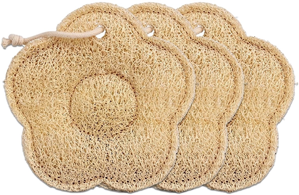 Elzusha - Set van 3 Luffa Sponzen - Natuurlijke Peelingspons voor Lichaam