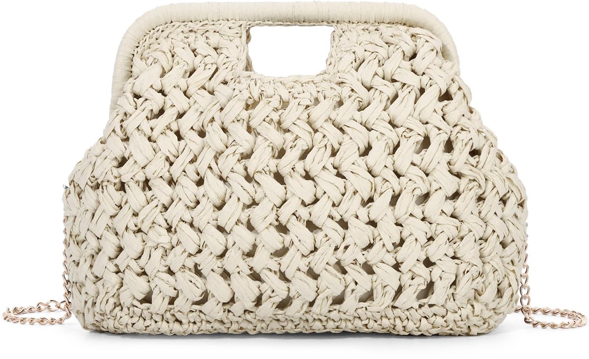 Elzusha - Vrouwen Paper Straw Clutch - Beige Boho Strandtas