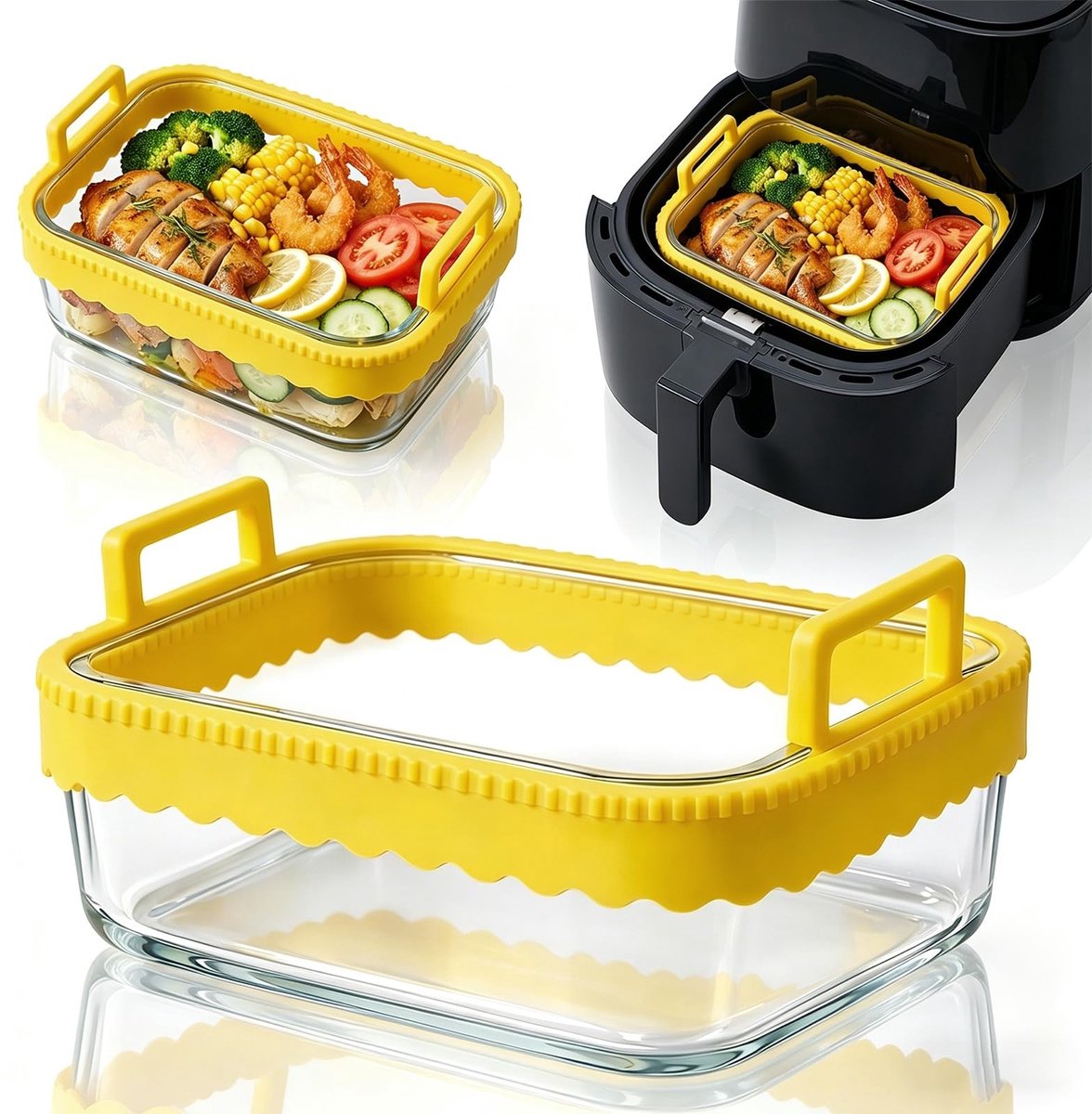 Elzusha - Glas Bakvorm voor Air Fryer, BPA-vrij, 21x16x7cm