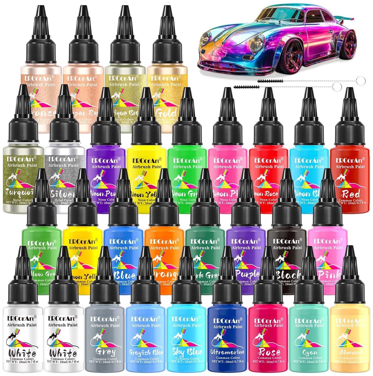 Elzusha - Airbrush Verfset met 30 Kleuren en Neon Effecten